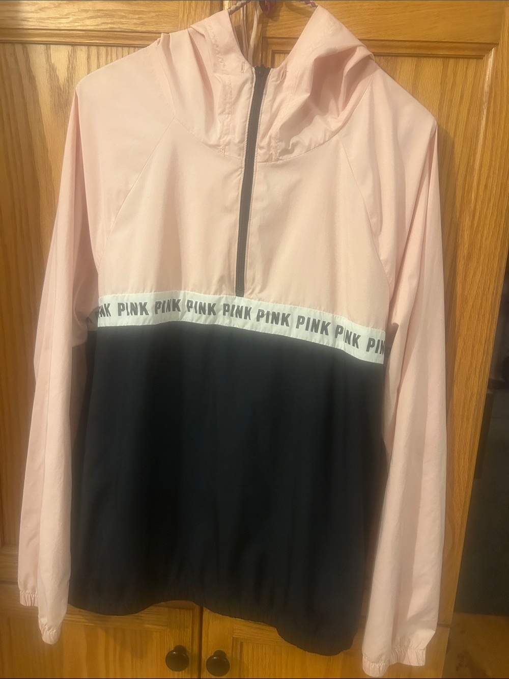 PINK Victoria's Secret Pink and Black Colorblock Windbreaker